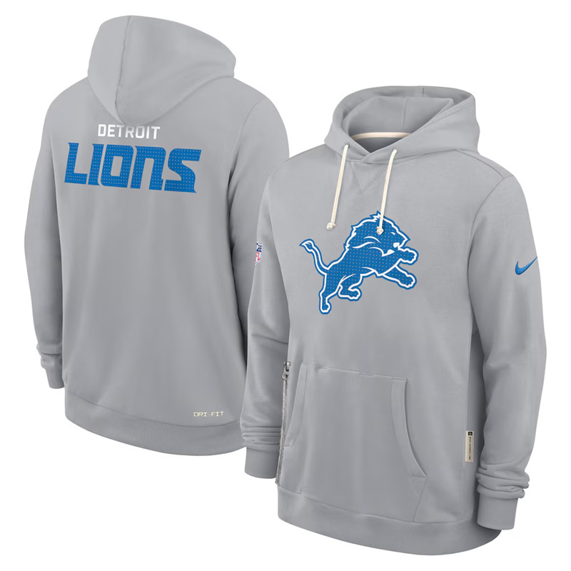 Men's Detroit Lions Grey Sideline Standard Issue Initial Home Dri-FIT Pullover Hoodie Men's Detroit Lions Grey Sideline Standard Issue Initial Home Dri-FIT Pullover Hoodie